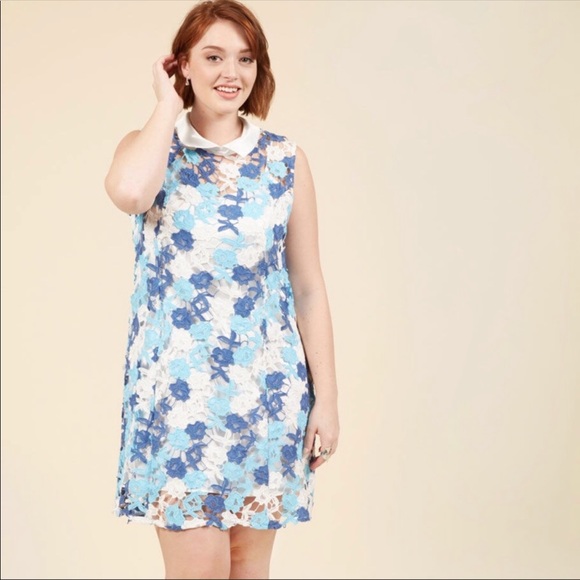 Modcloth Dresses & Skirts - ModCloth Blue & White Lace Slip Collar 3X dress